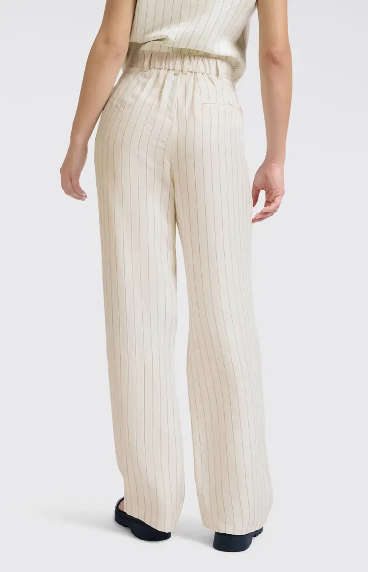 Yaya Linen Mix Wide Leg Trouser Pinstripe Sand Linen