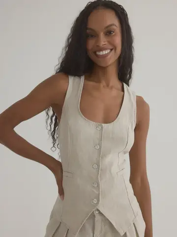 Bella Dahl Scoop Neck Vest Linen Sand