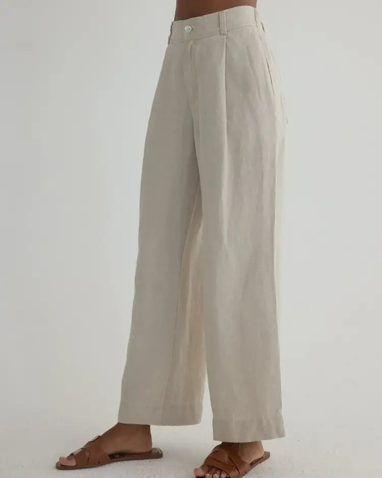 Bella Dahl Pleated Wide Leg Ankle Pant Linen Sand