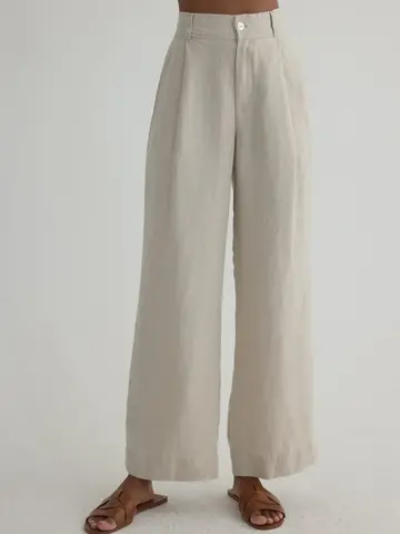Bella Dahl Pleated Wide Leg Ankle Pant Linen Sand