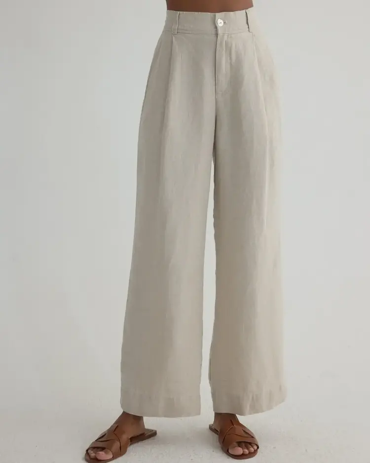Bella Dahl Pleated Wide Leg Ankle Pant Linen Sand