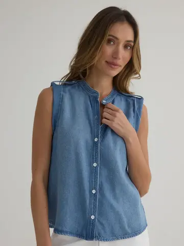 Bella Dahl Roll Sleeve w/Tabs Button Up Top Amalfi Marine