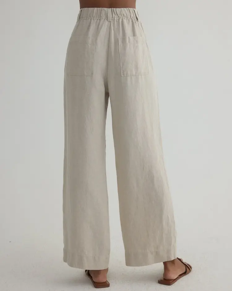 Bella Dahl Pleated Wide Leg Ankle Pant Linen Sand