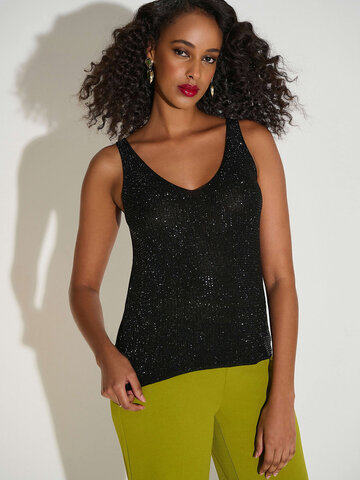 Joseph Ribkoff Metallic Knitted Camisole w/Rhinestones Black