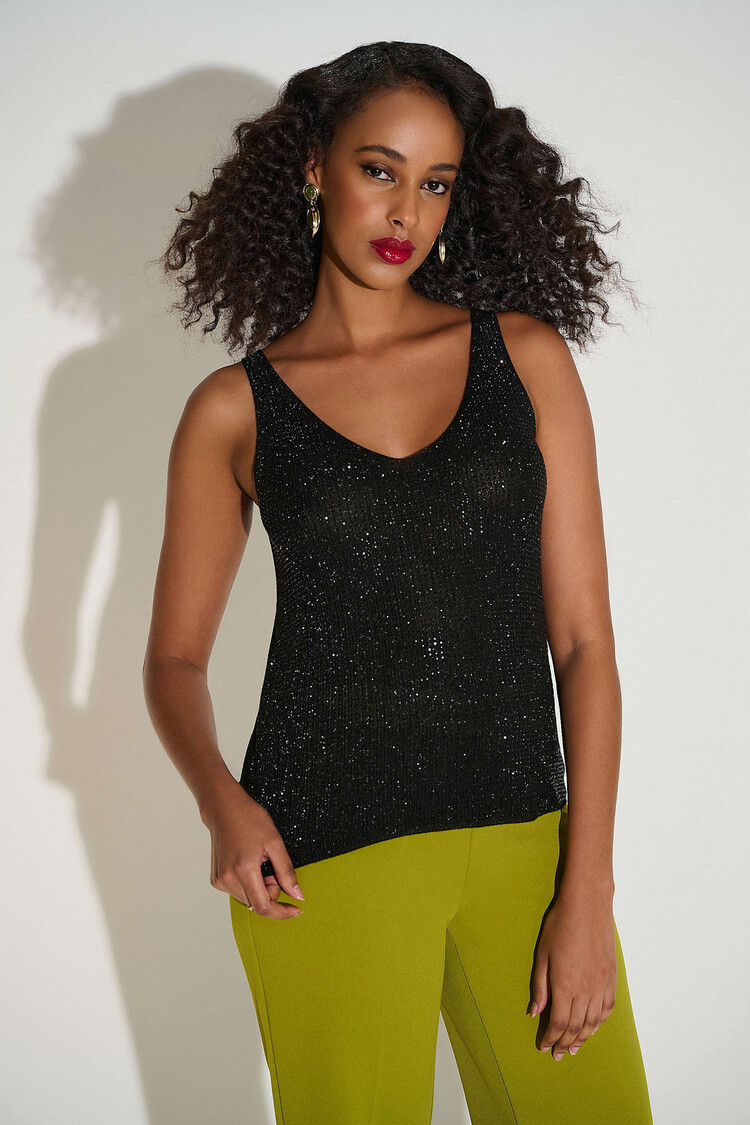 Joseph Ribkoff Metallic Knitted Camisole w/Rhinestones Black