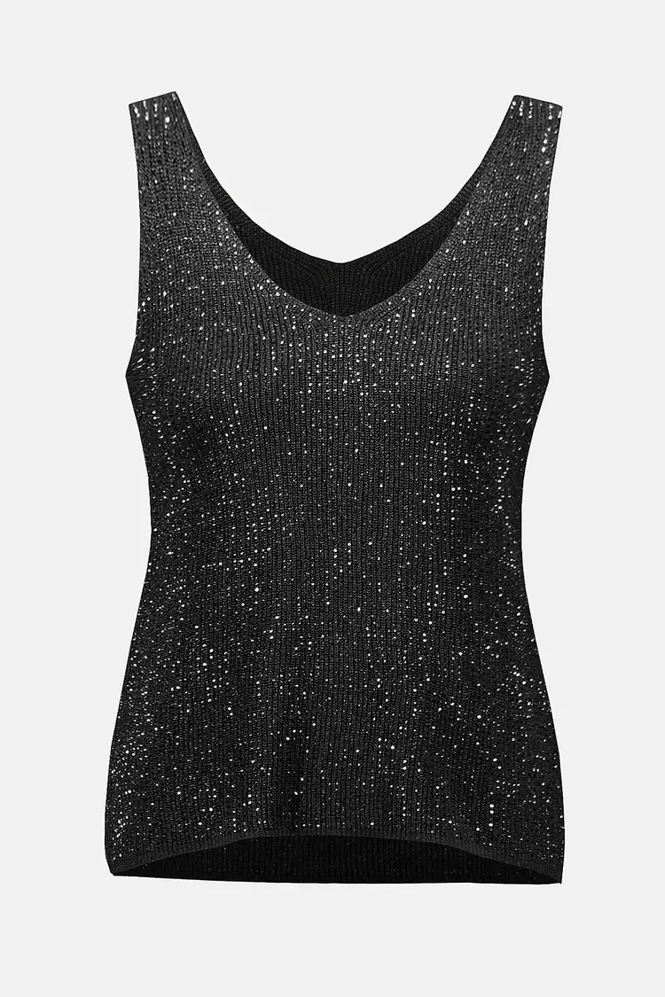 Joseph Ribkoff Metallic Knitted Camisole w/Rhinestones Black