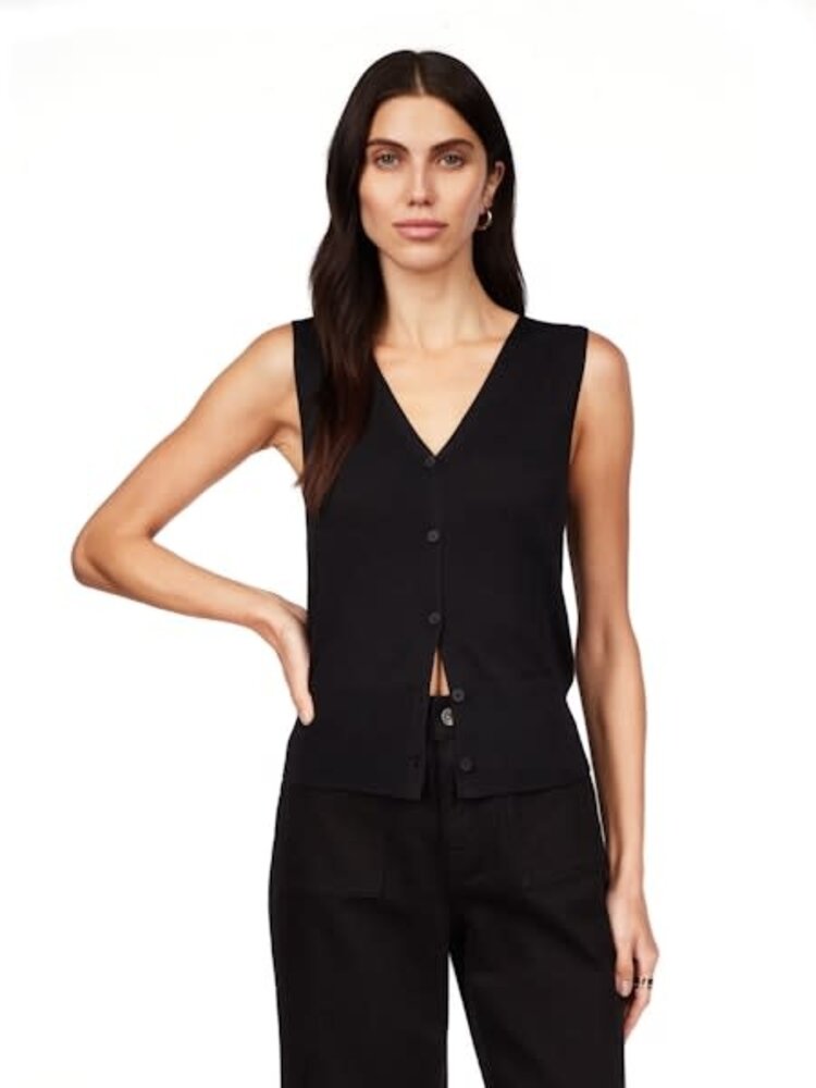 Sanctuary Knitted Button Front Vest Black
