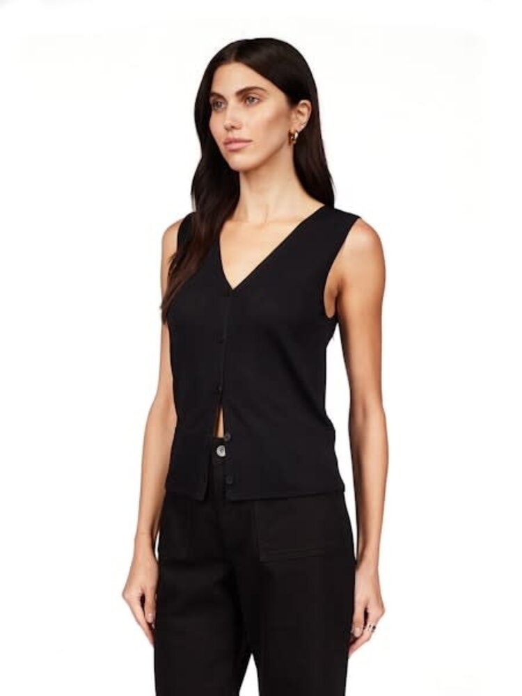 Sanctuary Knitted Button Front Vest Black