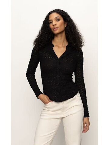 Sanctuary Dream Girl Lace Button Up Black