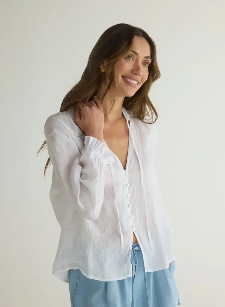 Bella Dahl 3/4 Sleeve Tie Neck Blouse White