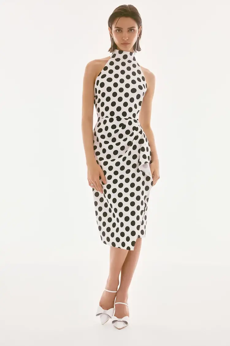 Joseph Ribkoff Lux Twill Polka Dot Halter Dress