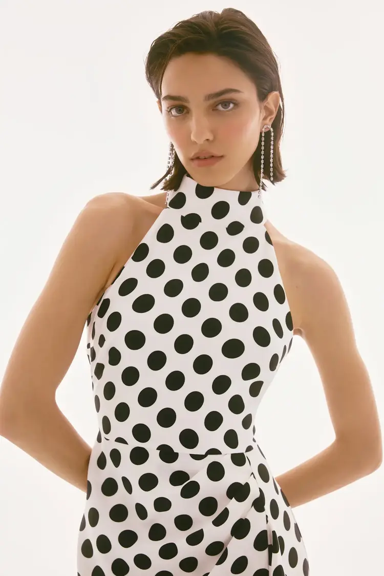 Joseph Ribkoff Lux Twill Polka Dot Halter Dress