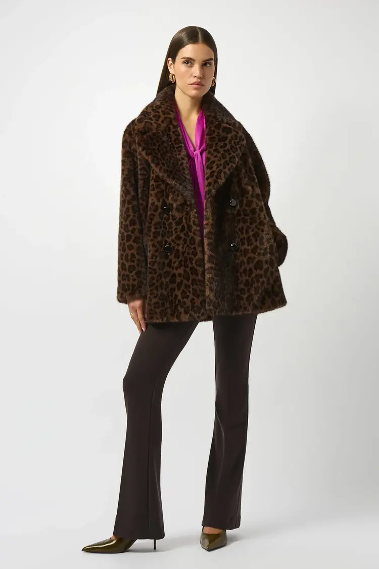 Joseph Ribkoff Faux Fur Leopard Print Coat