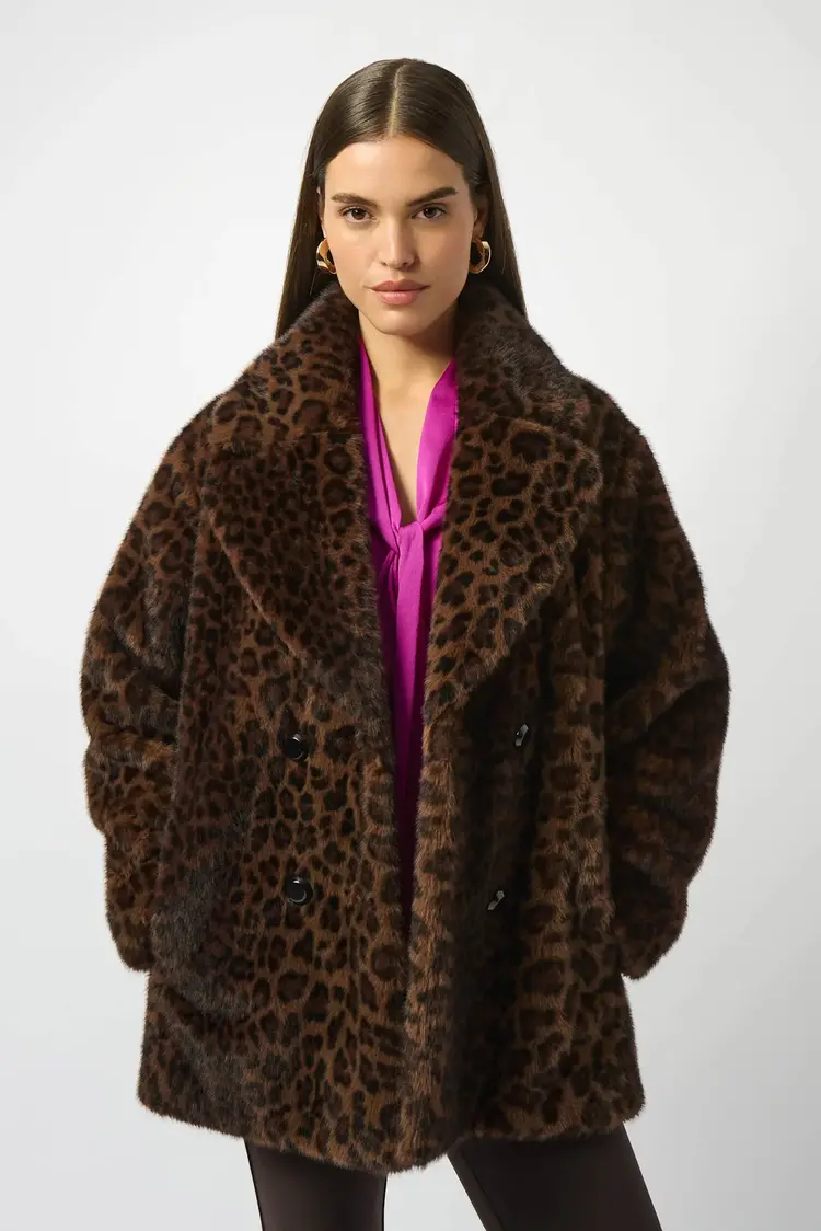 Joseph Ribkoff Faux Fur Leopard Print Coat