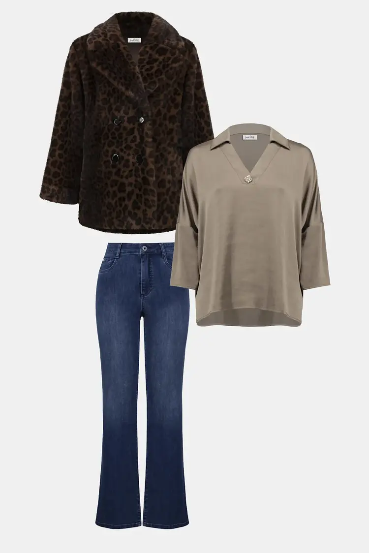 Joseph Ribkoff Faux Fur Leopard Print Coat