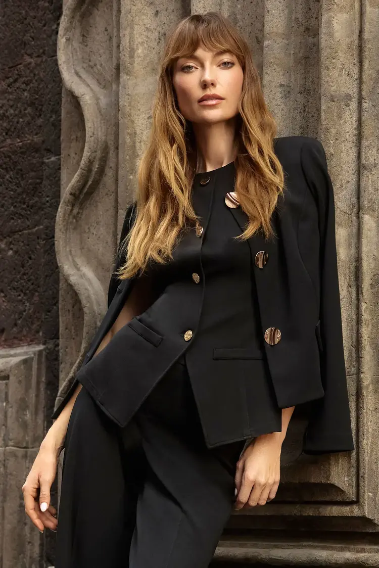 Joseph Ribkoff Heavy Knit Fitted Vest Black