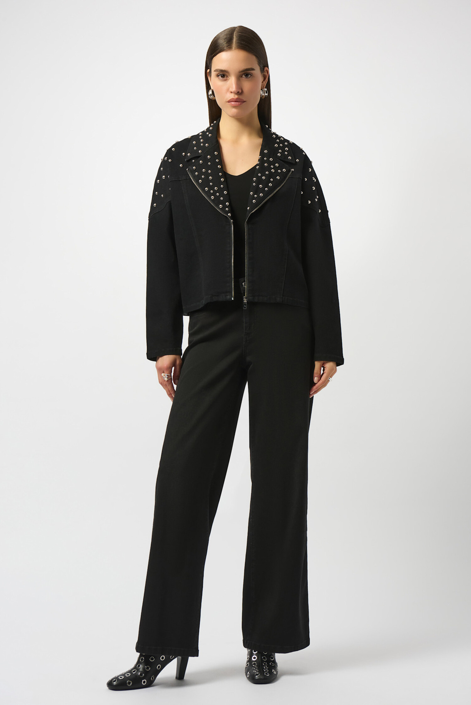 Joseph Ribkoff | Stretch Denim Jacket w/Stud Detailing Black