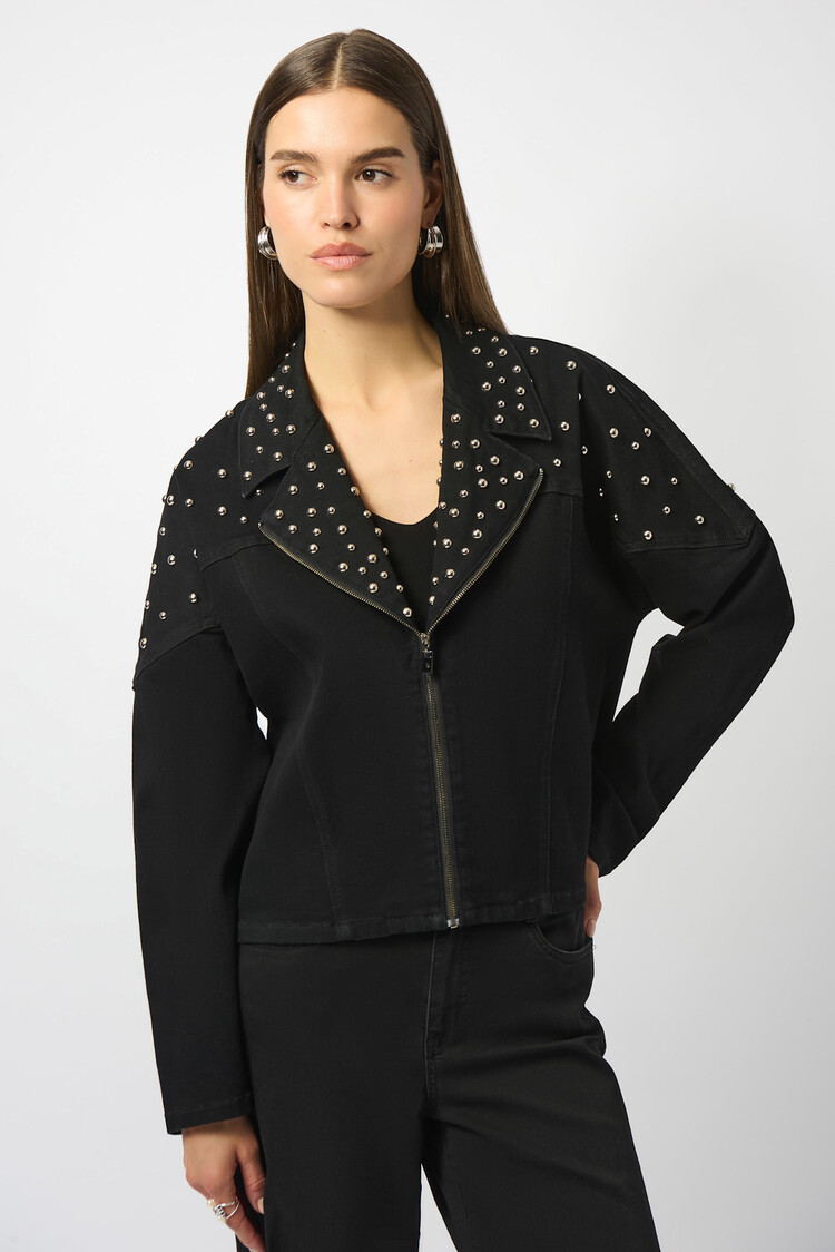 Joseph Ribkoff Stretch Denim Jacket w/Stud Detailing Black