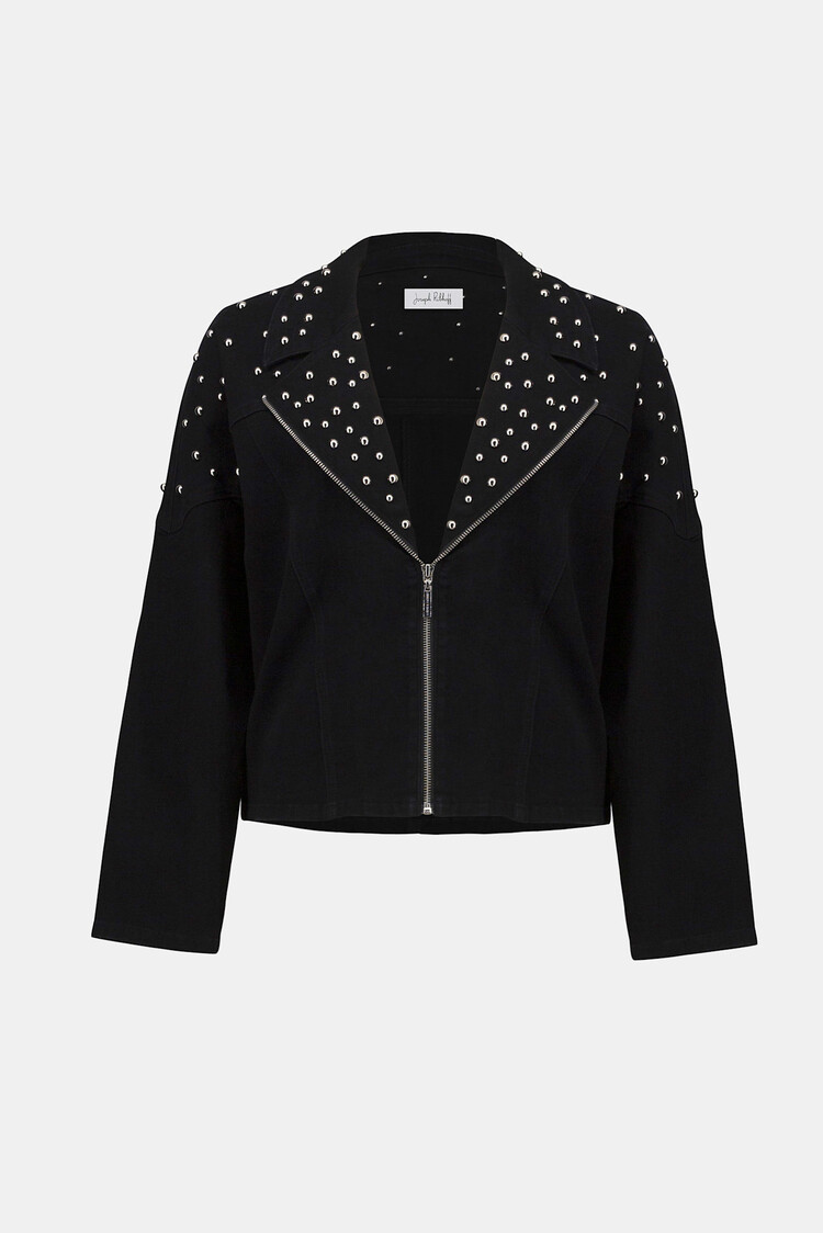 Joseph Ribkoff Stretch Denim Jacket w/Stud Detailing Black