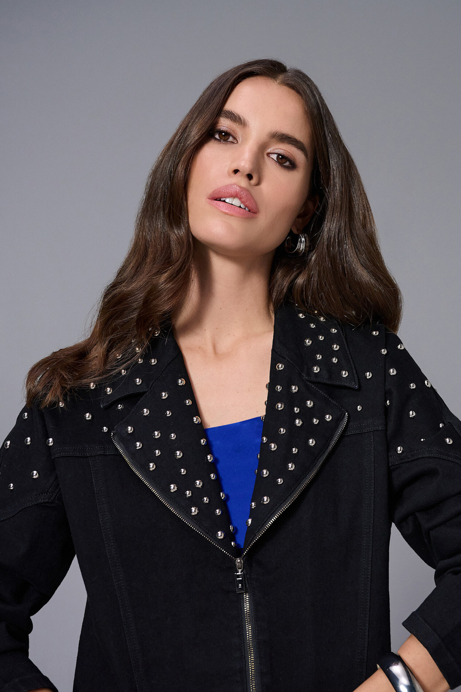 Joseph Ribkoff | Stretch Denim Jacket w/Stud Detailing Black