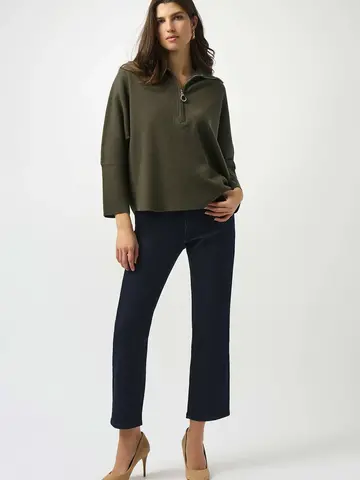 Joseph Ribkoff Knit Boxy Pullover w/Zipper Collar Avocado