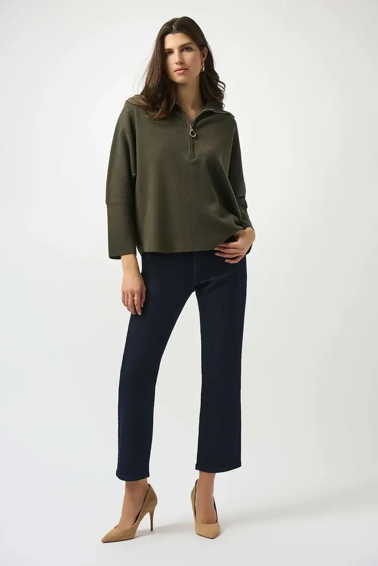 Joseph Ribkoff Knit Boxy Pullover w/Zipper Collar Avocado