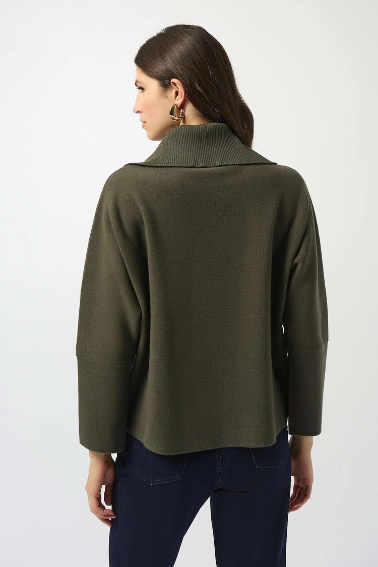 Joseph Ribkoff Knit Boxy Pullover w/Zipper Collar Avocado