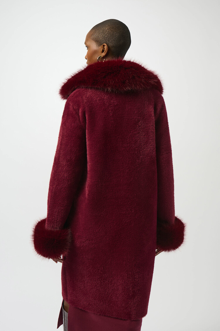 Joseph Ribkoff Feather Yarn & Faux Fur Sweater Coat Merlot