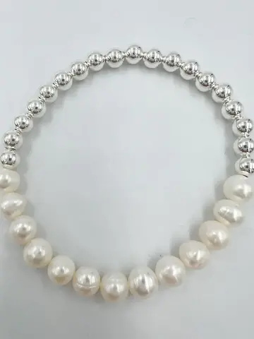 Saskia De Vries Half & Half Bracelet Silver/Pearl