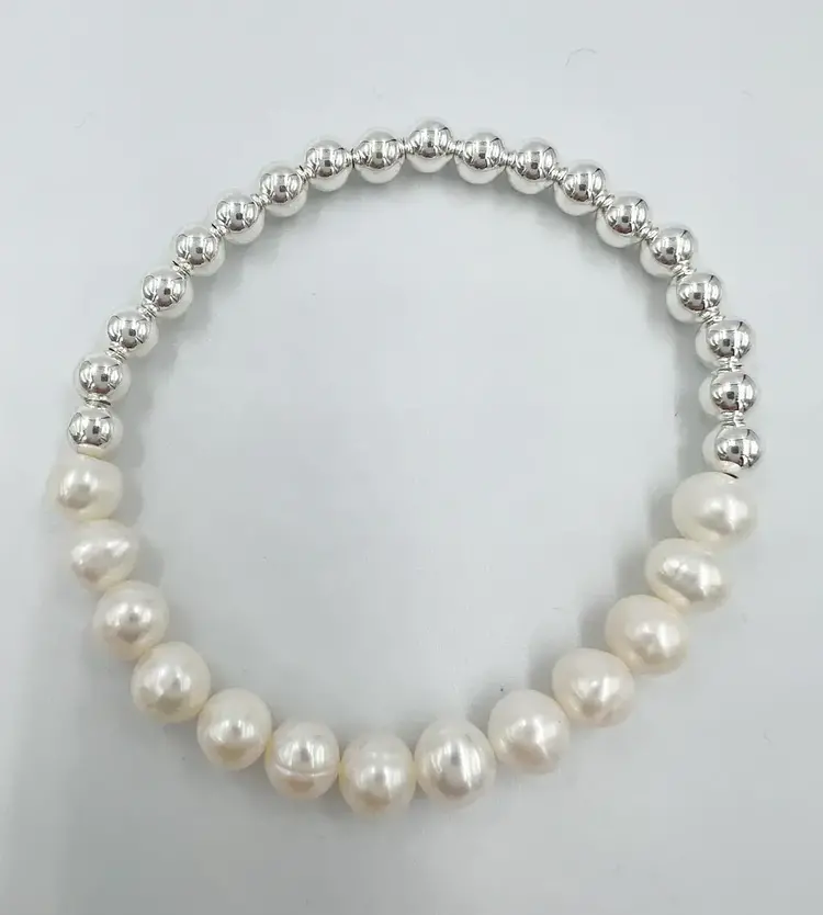 Saskia De Vries Half & Half Bracelet Silver/Pearl