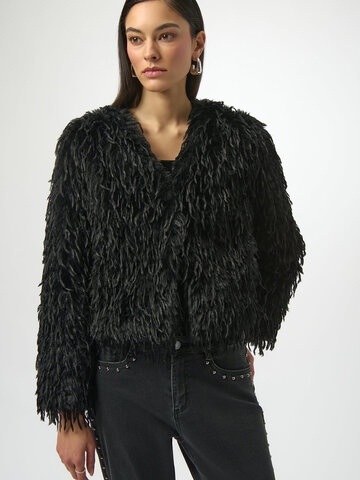 Joseph Ribkoff Faux Fur Collarless Boxy Jacket Black