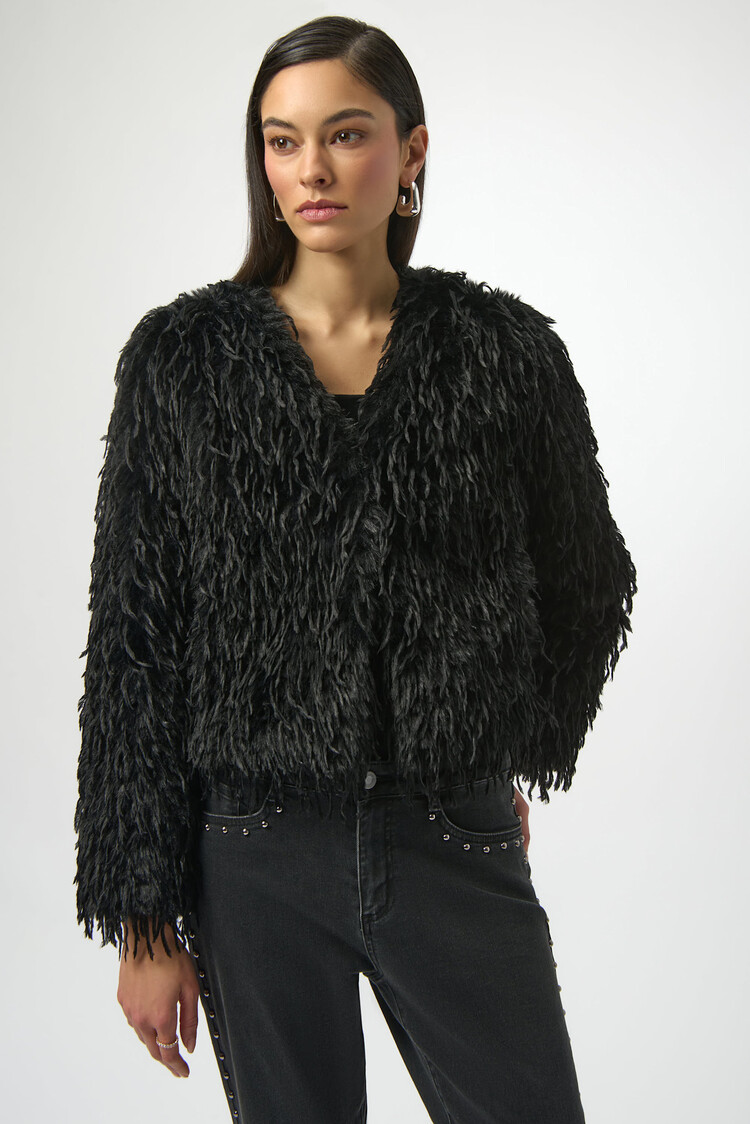 Joseph Ribkoff Faux Fur Collarless Boxy Jacket Black