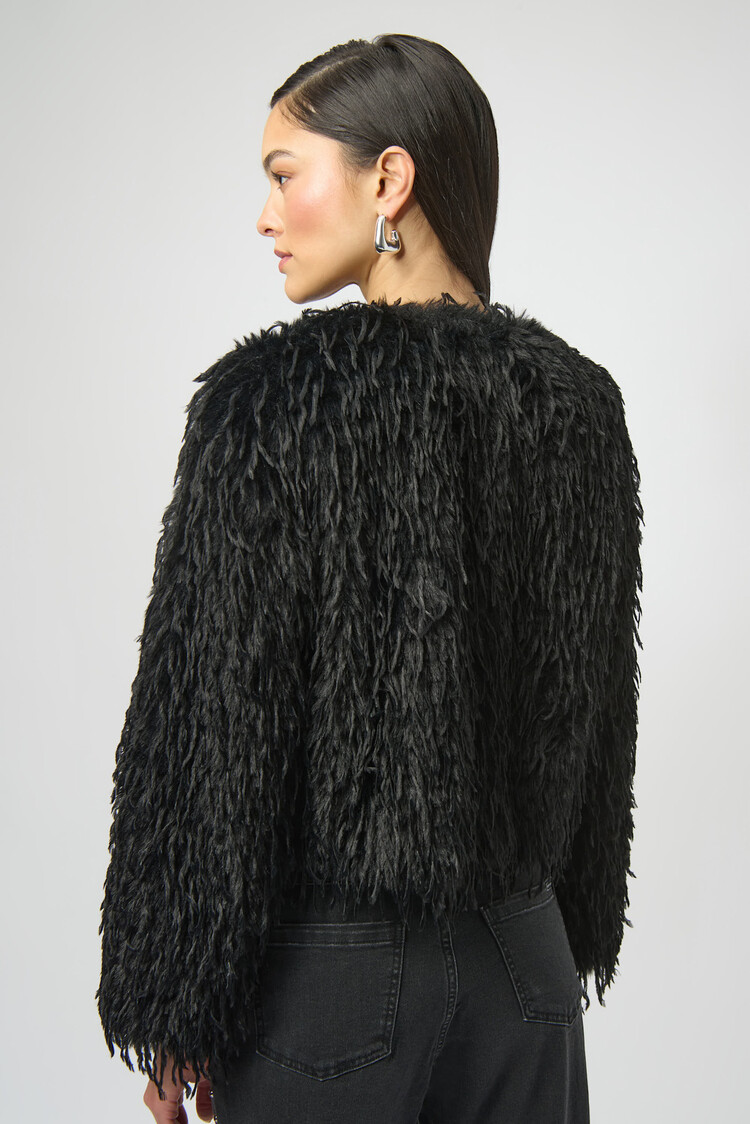 Joseph Ribkoff Faux Fur Collarless Boxy Jacket Black