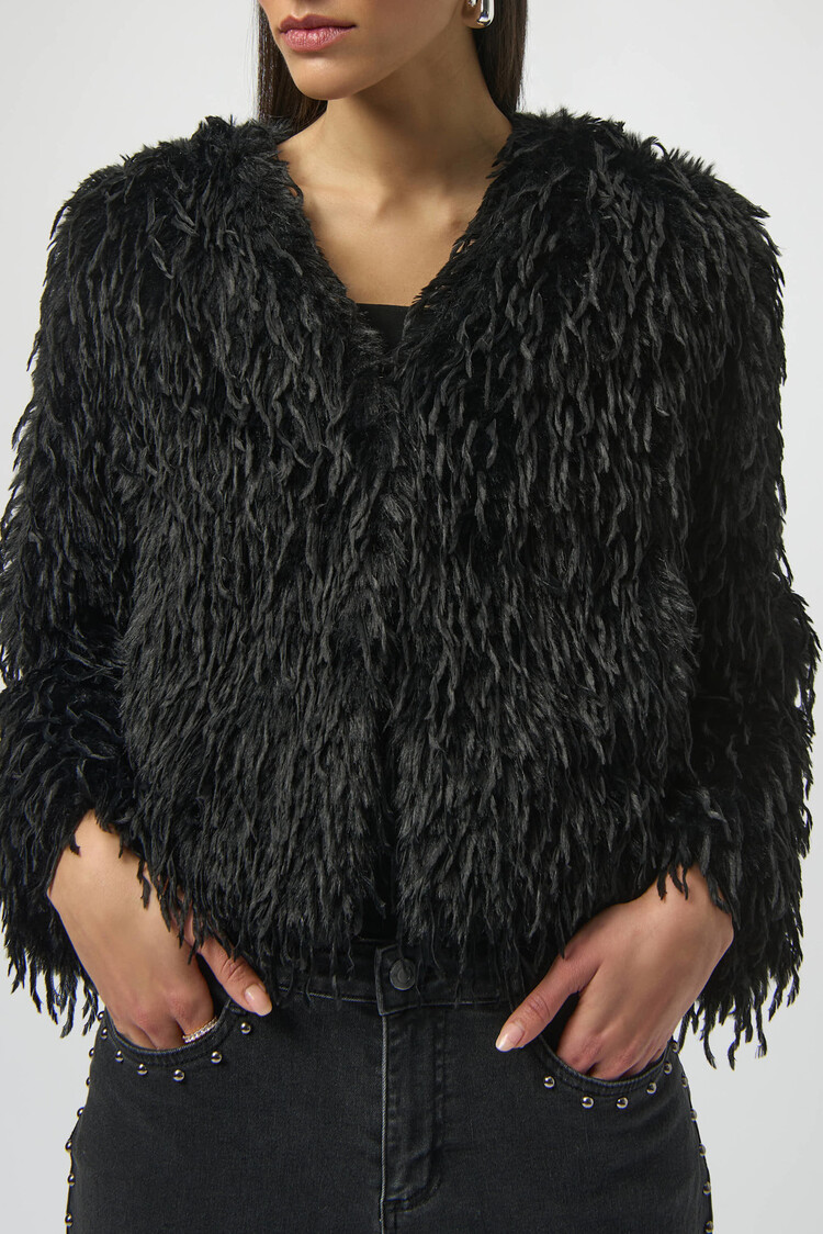 Joseph Ribkoff Faux Fur Collarless Boxy Jacket Black