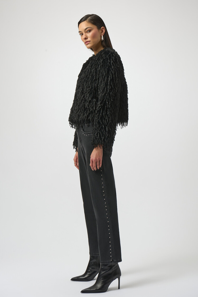 Joseph Ribkoff Faux Fur Collarless Boxy Jacket Black