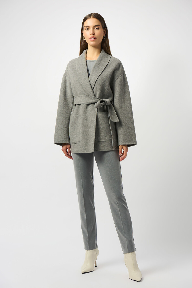 Joseph Ribkoff Wool Blend Belted Coat with Shawl Collar Light Grey