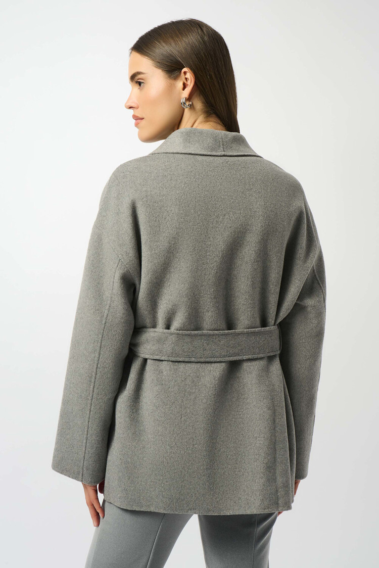 Joseph Ribkoff Wool Blend Belted Coat with Shawl Collar Light Grey