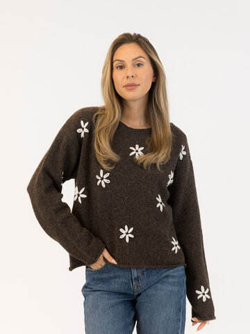 Aiden Daisy Crewneck Pullover Dark Brown