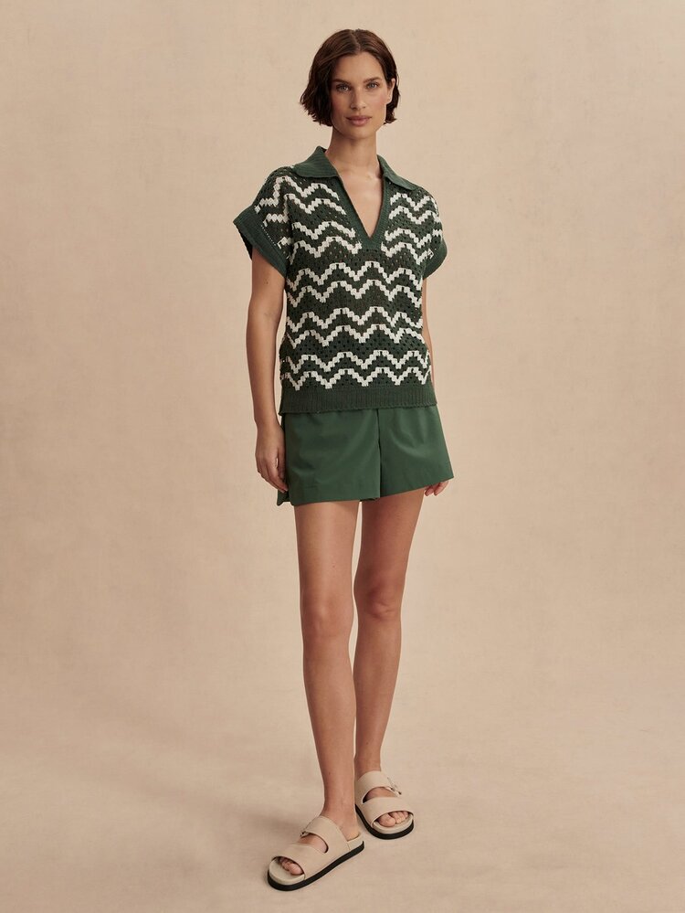 Varley Joelle Crochet Polo Top Cilantro