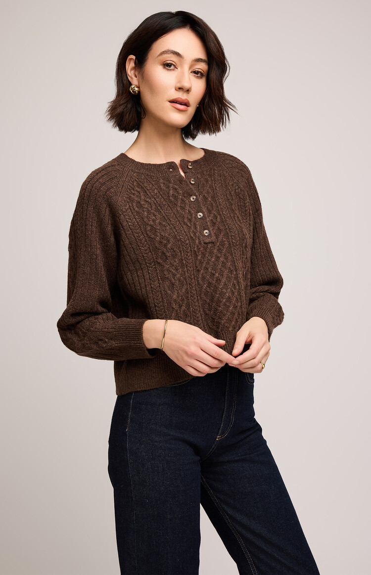 Gentle Fawn Aspen Cable Knit Sweater Heather Chocolate