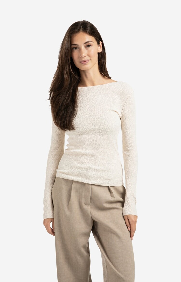 Yaya Fine Knitted Top with Texture and Long Sleeves Chalk White