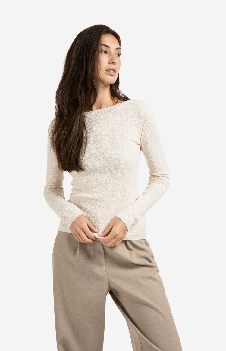 Yaya Fine Knitted Top with Texture and Long Sleeves Chalk White