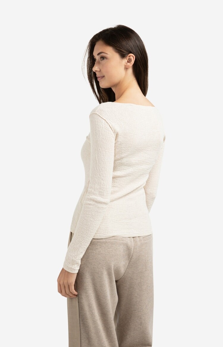 Yaya Fine Knitted Top with Texture and Long Sleeves Chalk White