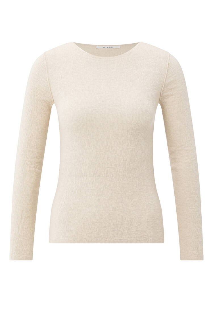 Yaya Fine Knitted Top with Texture and Long Sleeves Chalk White