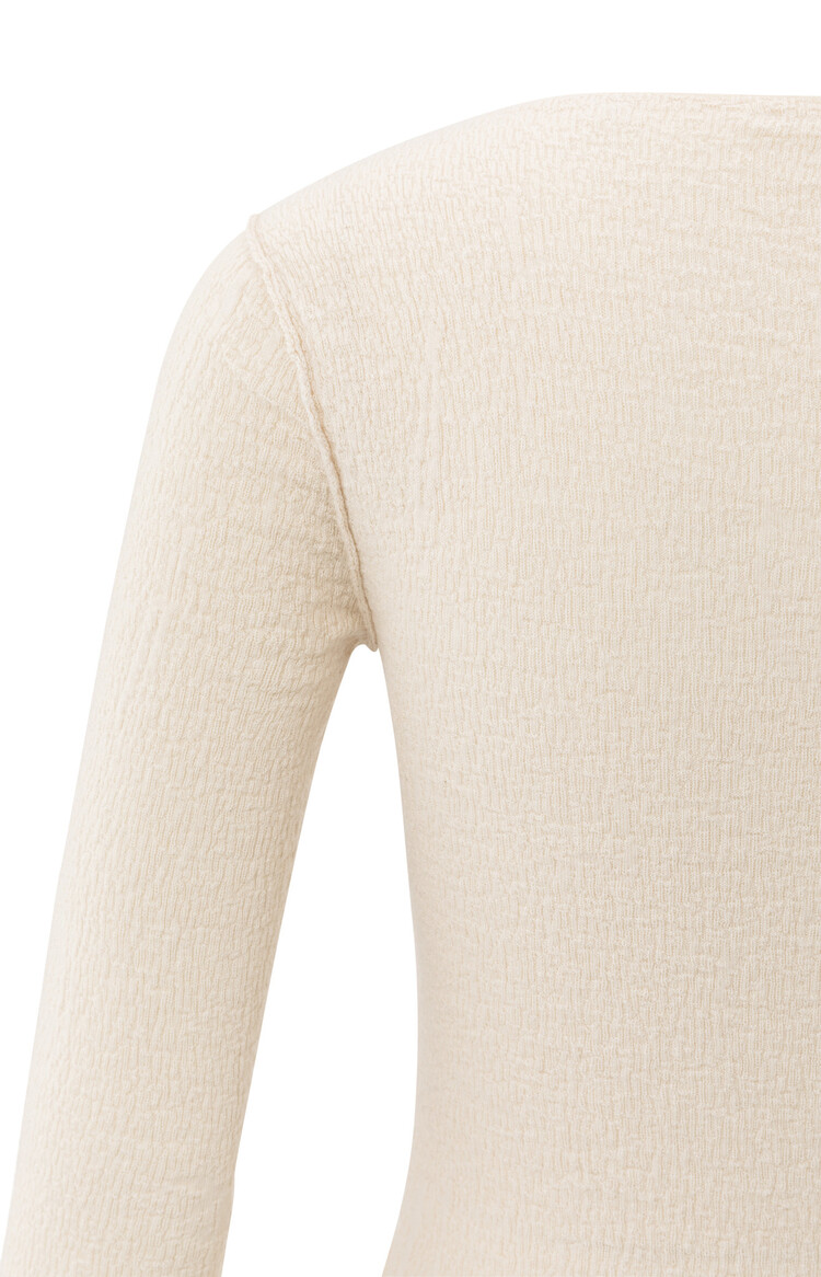 Yaya Fine Knitted Top with Texture and Long Sleeves Chalk White