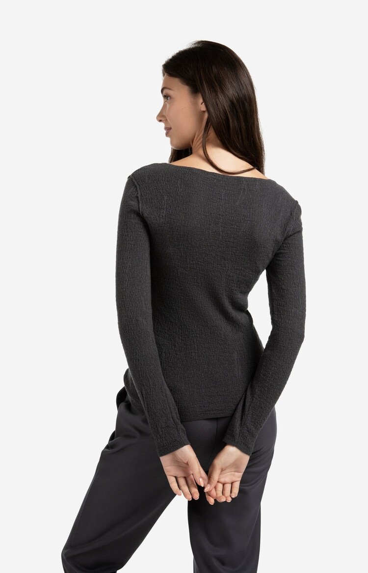 Yaya Fine Knitted Top with Texture and Long Sleeves Oyster Black