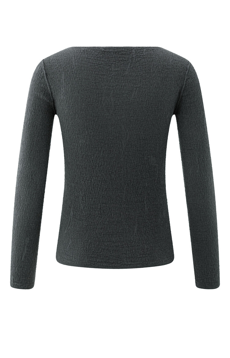 Yaya Fine Knitted Top with Texture and Long Sleeves Oyster Black