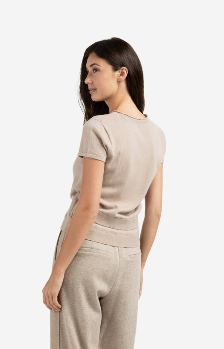 Yaya Knitted Top with Double Hem and Button Details Sand Melange