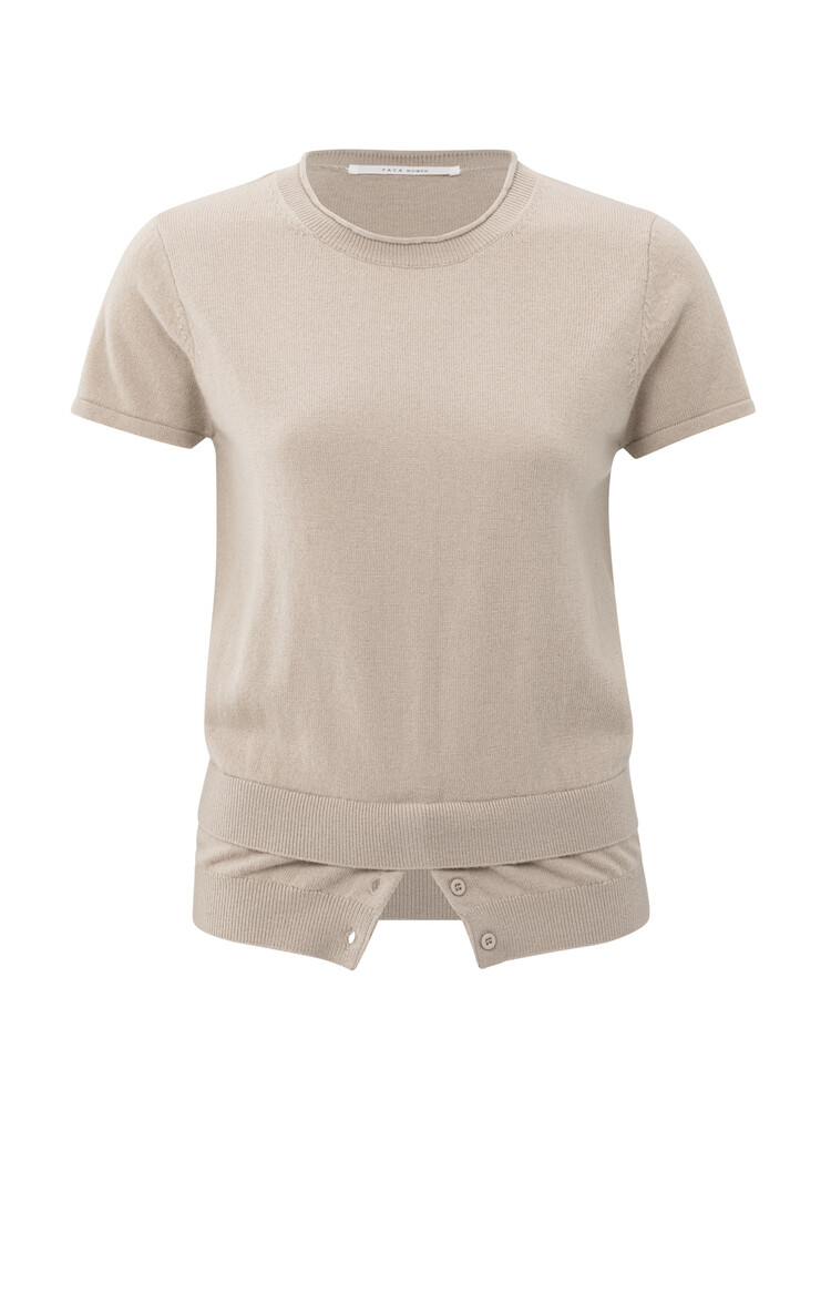 Yaya Knitted Top with Double Hem and Button Details Sand Melange