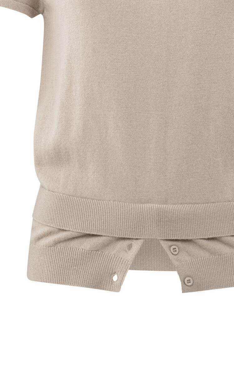 Yaya Knitted Top with Double Hem and Button Details Sand Melange